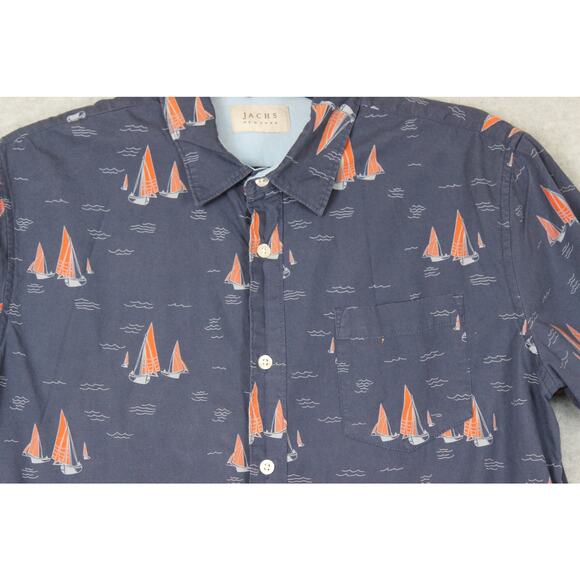 Jachs New York Men's Navy Sailboat Print SS Button Up Shirt Size‎ Medium - Picture 2 of 6